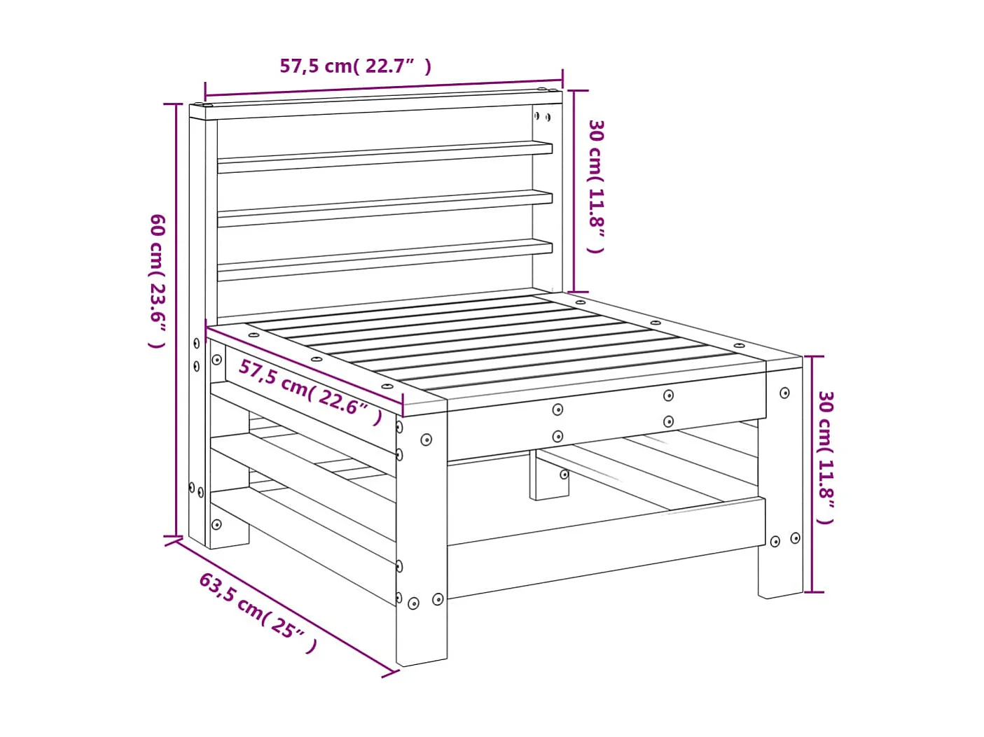 Garten-Mittelsofa Massivholz Kiefer