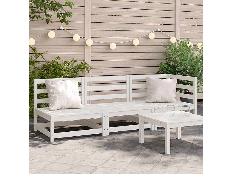 Sofá de 3 lugares para jardim pinho maciço branco