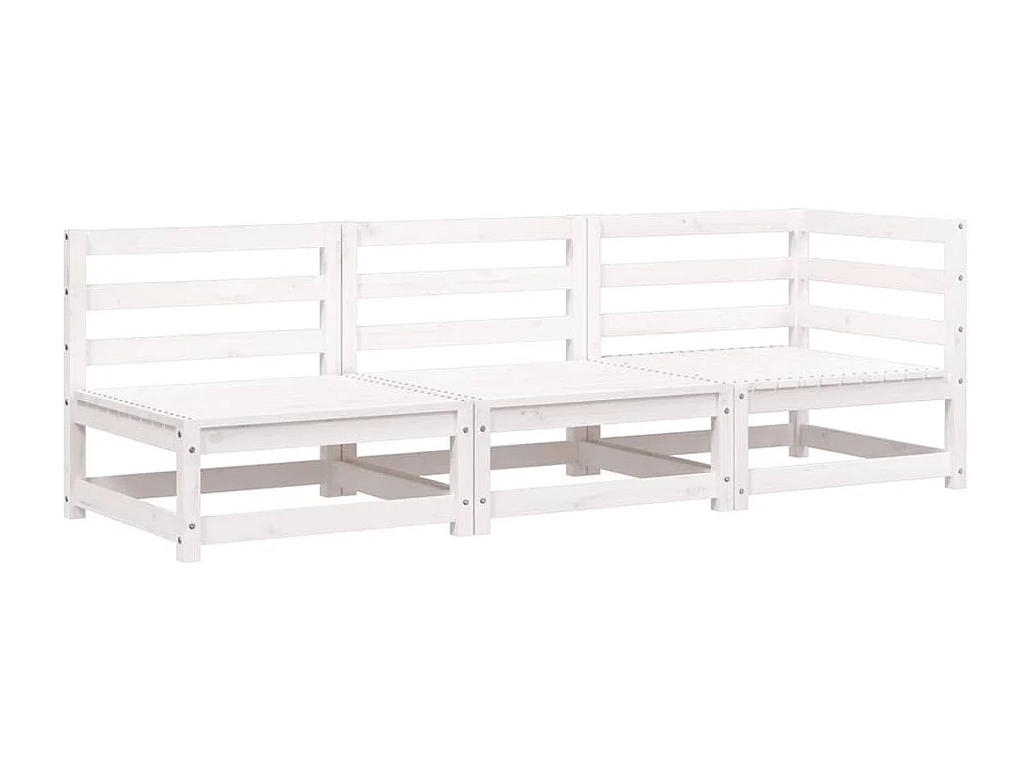 Canapé de jardin 3 places blanc bois de pin massif