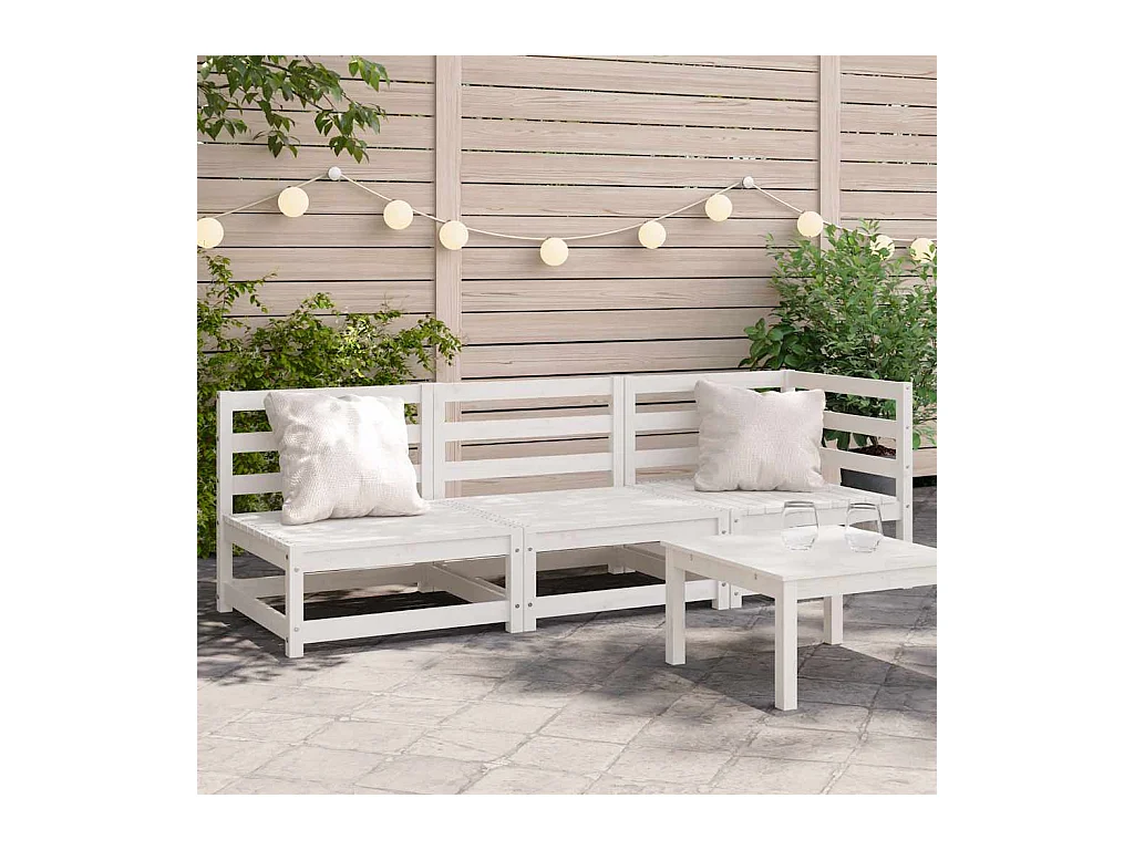 Canapé de jardin 3 places blanc bois de pin massif
