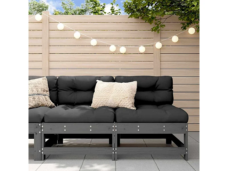 Mittelsofas mit Kissen 2 Stk. Grau Massivholz Kiefer