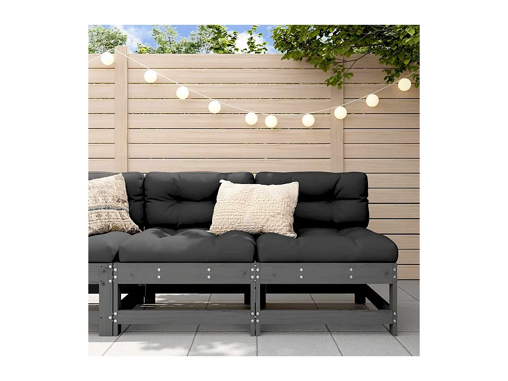Mittelsofas mit Kissen 2 Stk. Grau Massivholz Kiefer