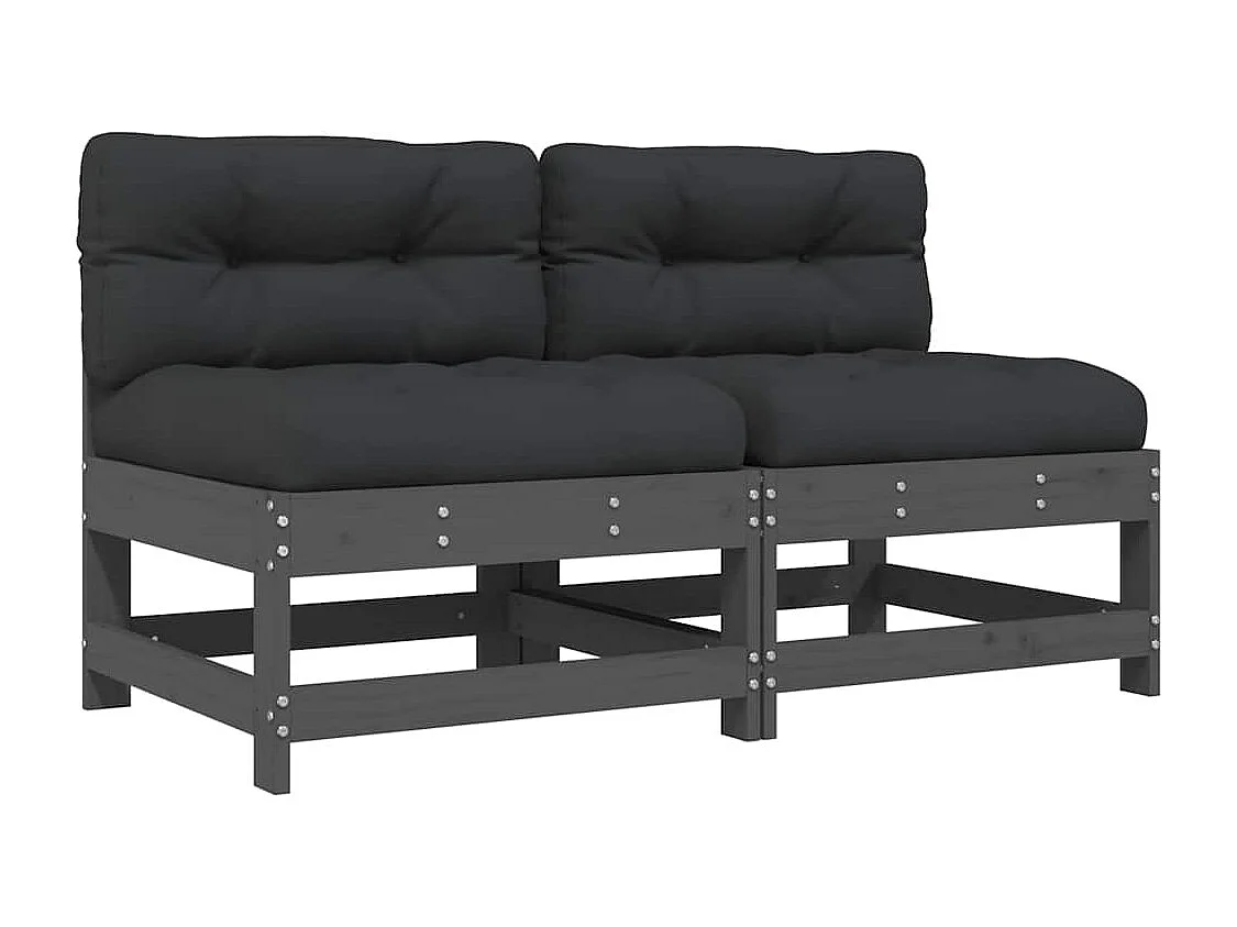 Canapés centraux avec coussins 2 pcs gris bois de pin massif