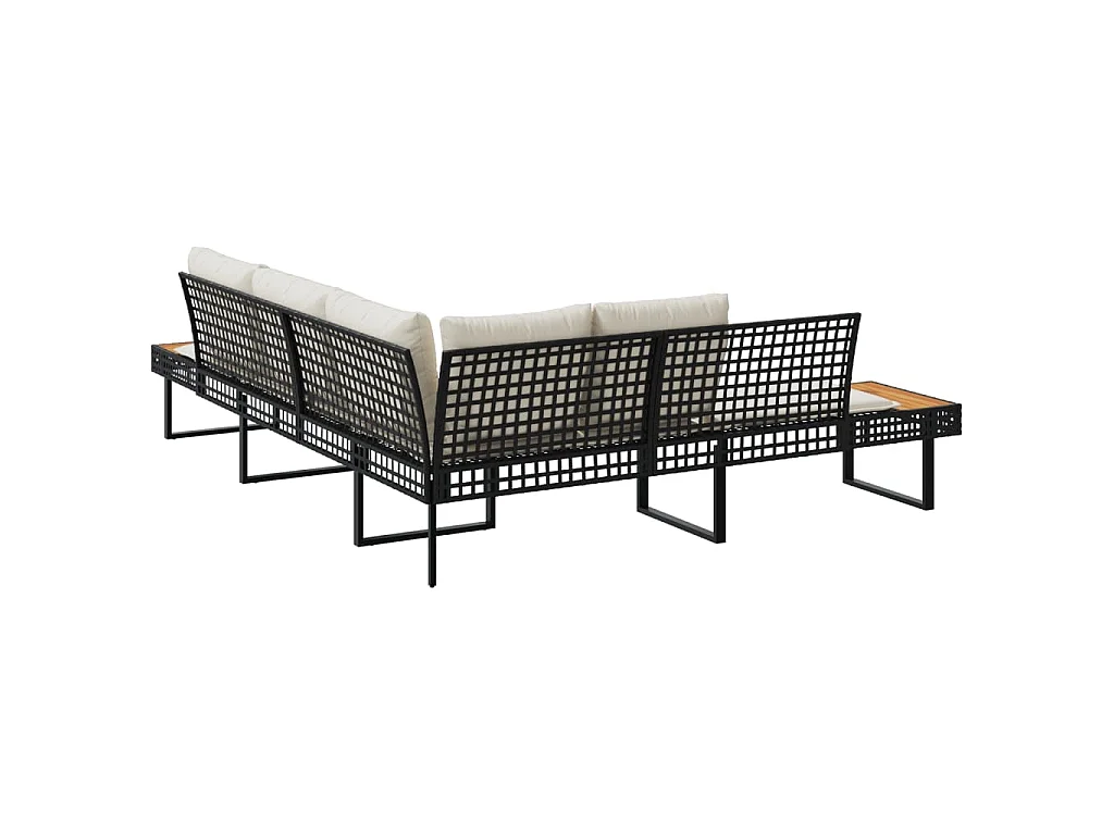 Gartensofa in L-Form mit Kissen Schwarz Poly Rattan und Akazie