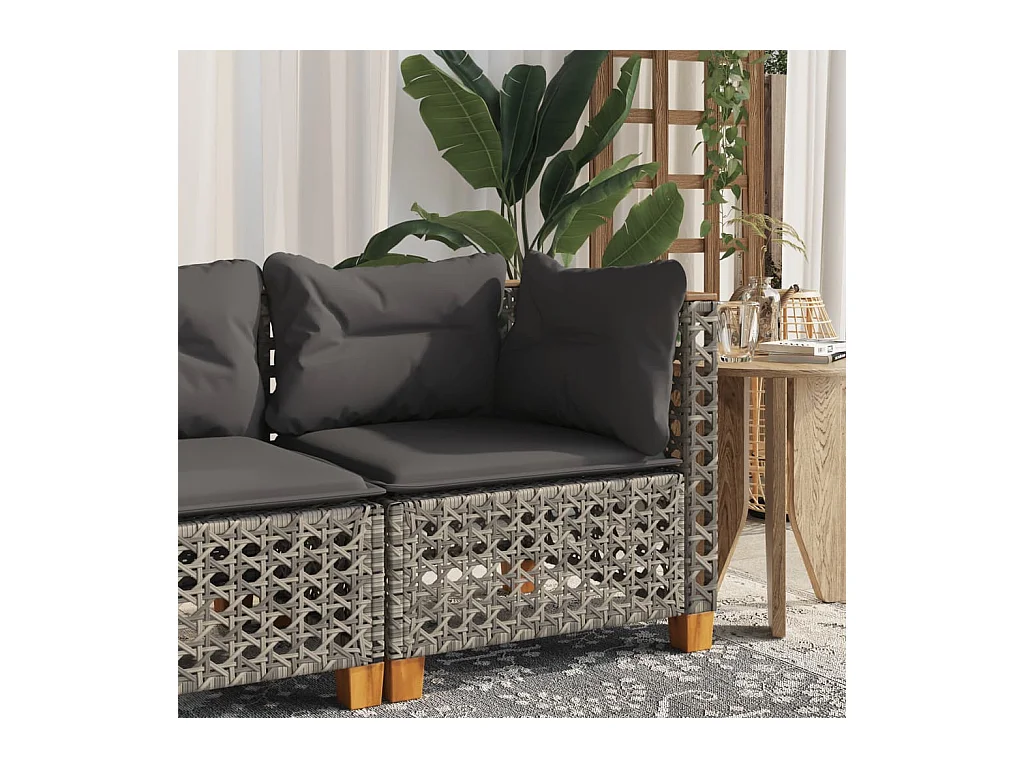 Garten-Ecksofa mit Kissen Grau Poly Rattan