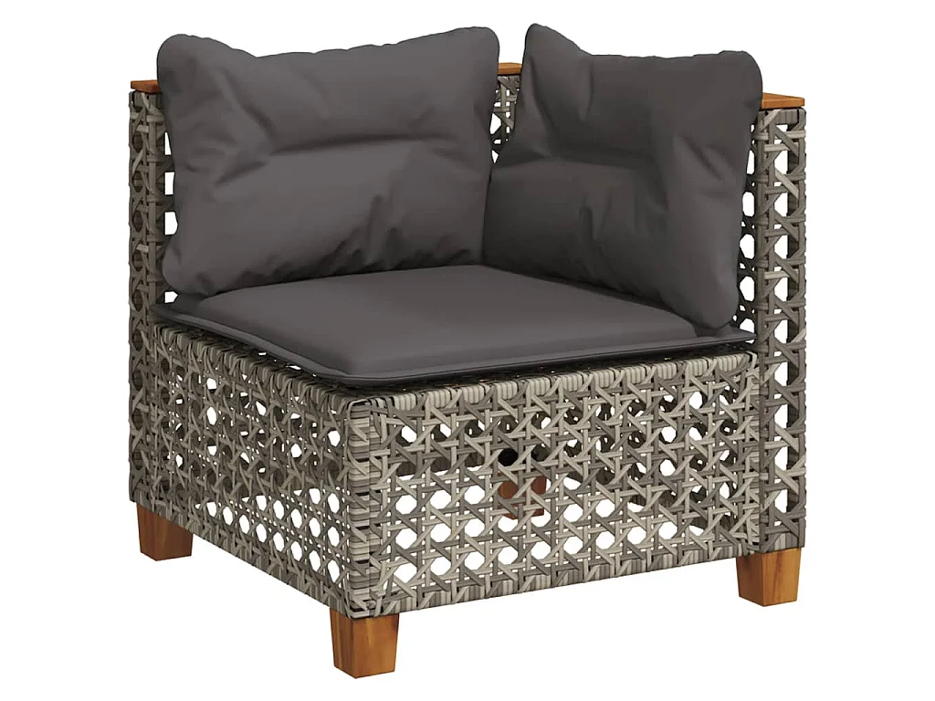 Garten-Ecksofa mit Kissen Grau Poly Rattan