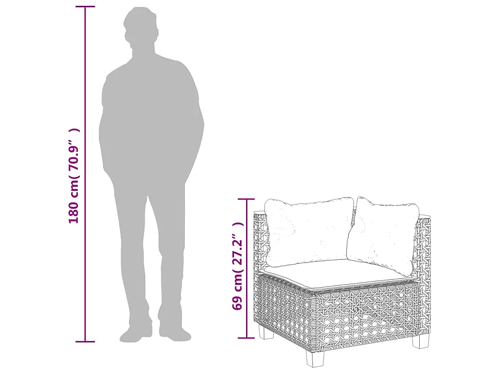 Garten-Ecksofa mit Kissen Grau Poly Rattan