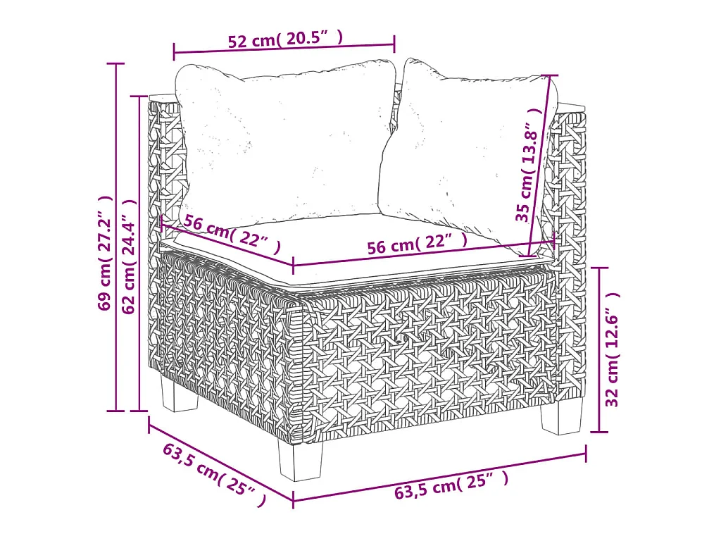 Garten-Ecksofa mit Kissen Grau Poly Rattan