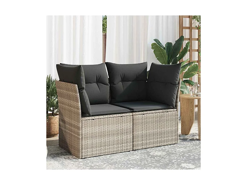 Gartensofa mit Kissen 2-Sitzer Hellgrau Poly Rattan