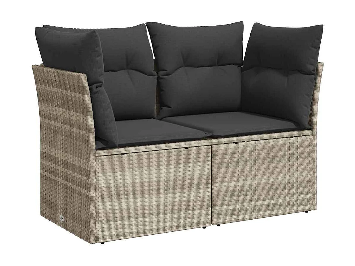 Tuinbank 2-zits met kussens poly rattan lichtgrijs