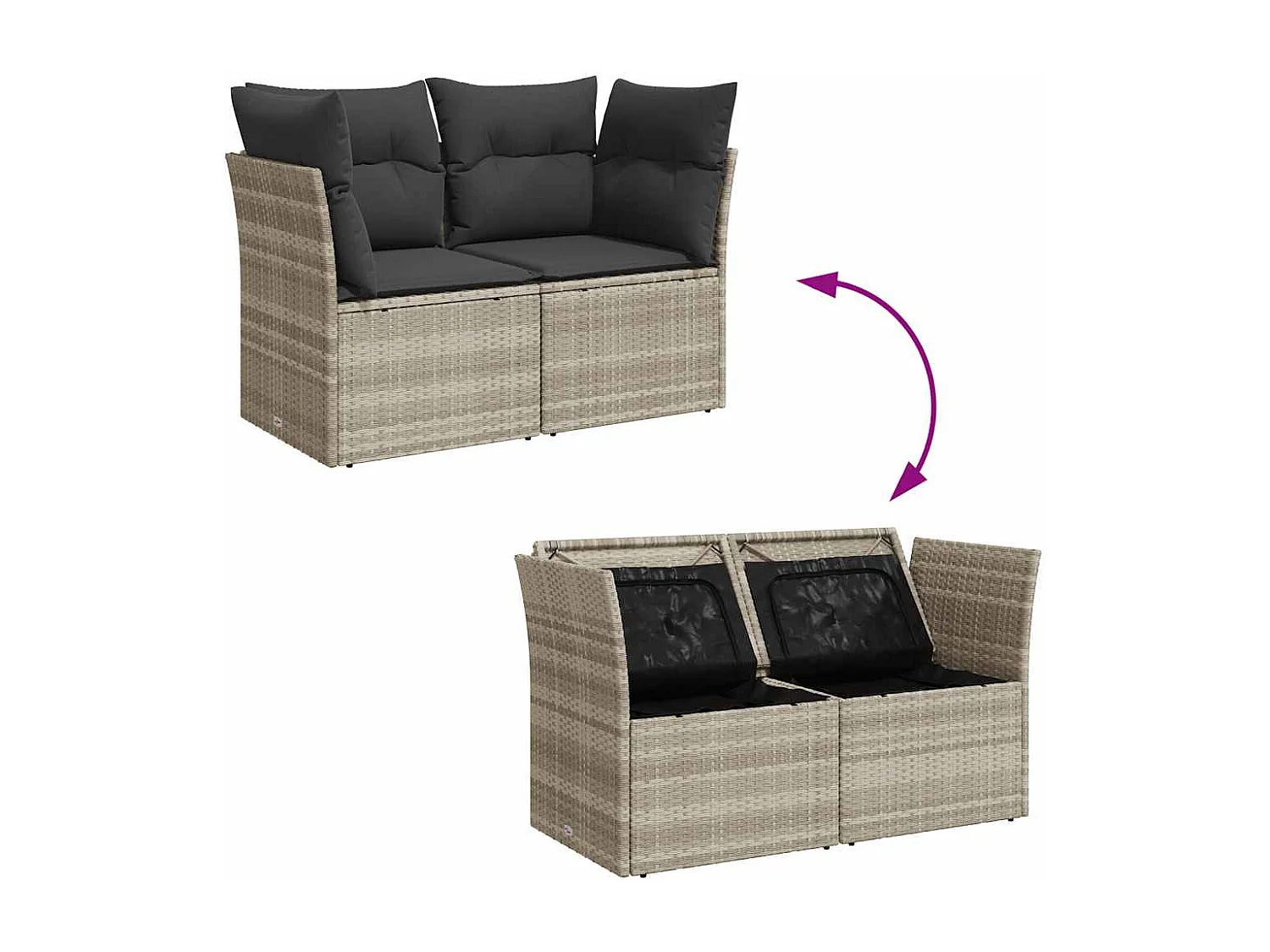 Tuinbank 2-zits met kussens poly rattan lichtgrijs