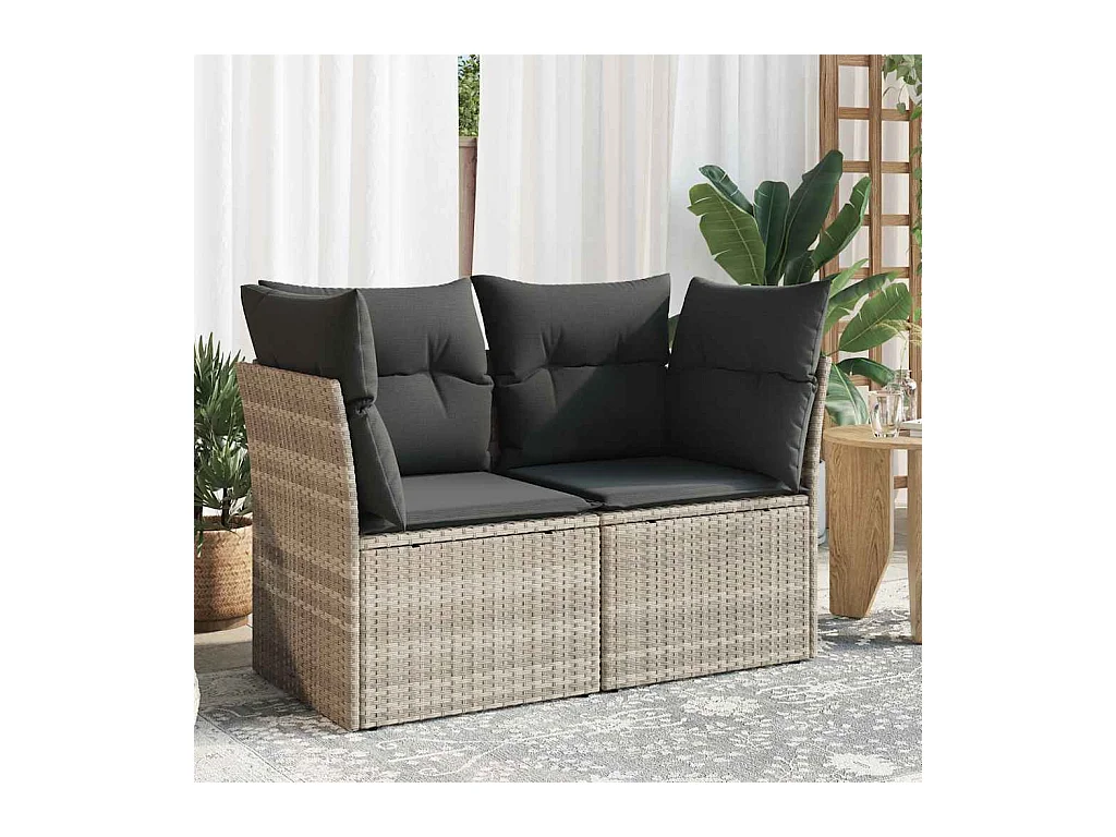 Tuinbank 2-zits met kussens poly rattan lichtgrijs