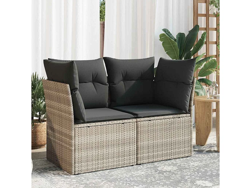 Divano da Giardino con Cuscini 2 Posti Grigio Chiaro Polyrattan