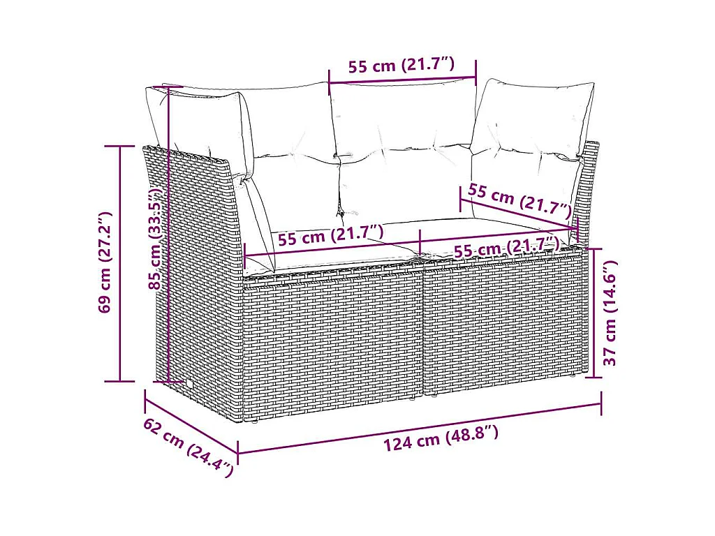 Divano da Giardino con Cuscini 2 Posti Grigio Chiaro Polyrattan