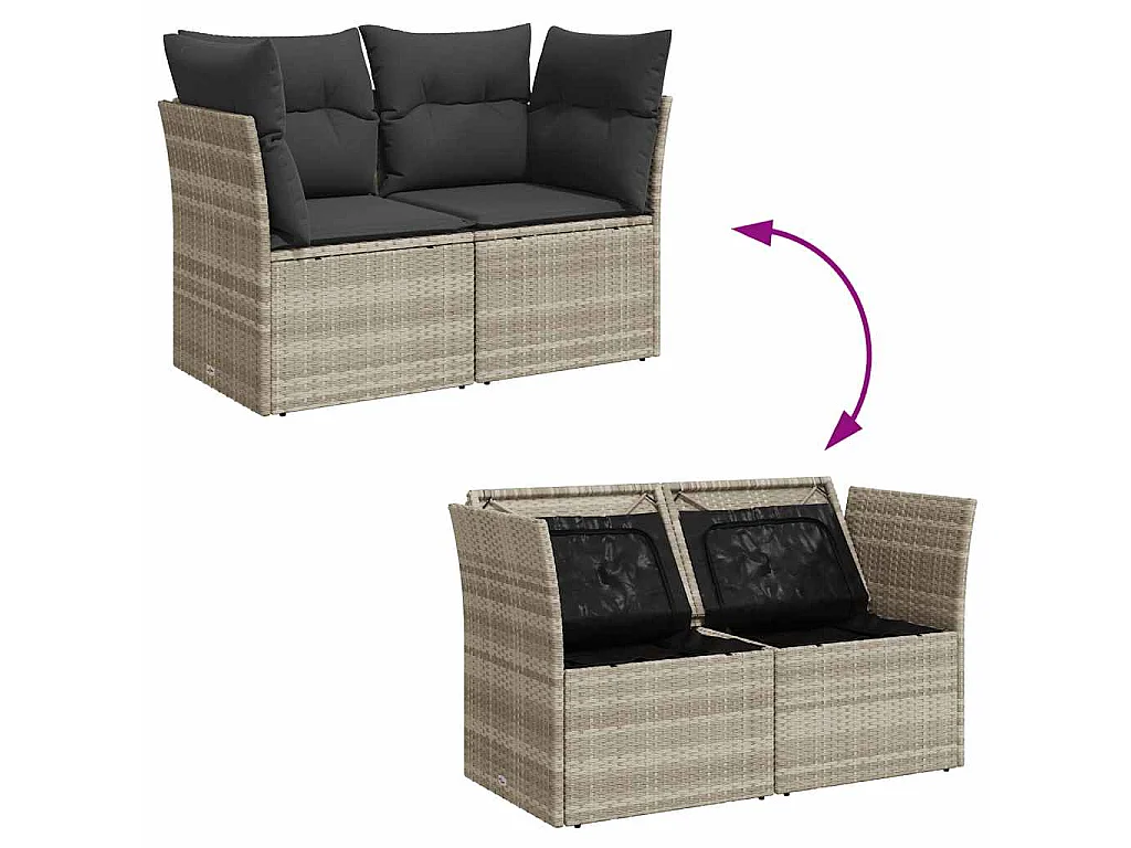 Divano da Giardino con Cuscini 2 Posti Grigio Chiaro Polyrattan
