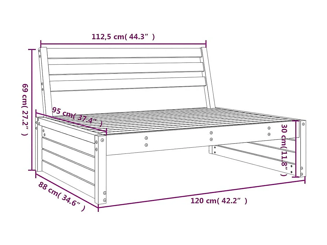 Tuinmiddenbank 120x80 cm massief grenenhout grijs