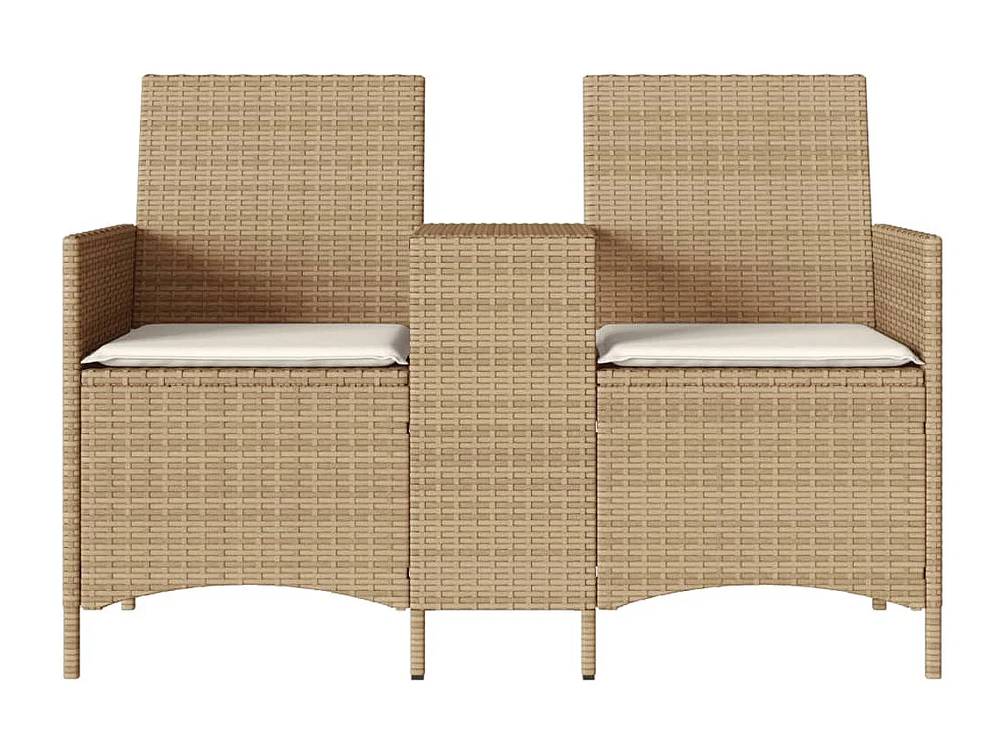 Divano Giardino 2 Posti con Tavolo e Cuscini Beige Polyrattan