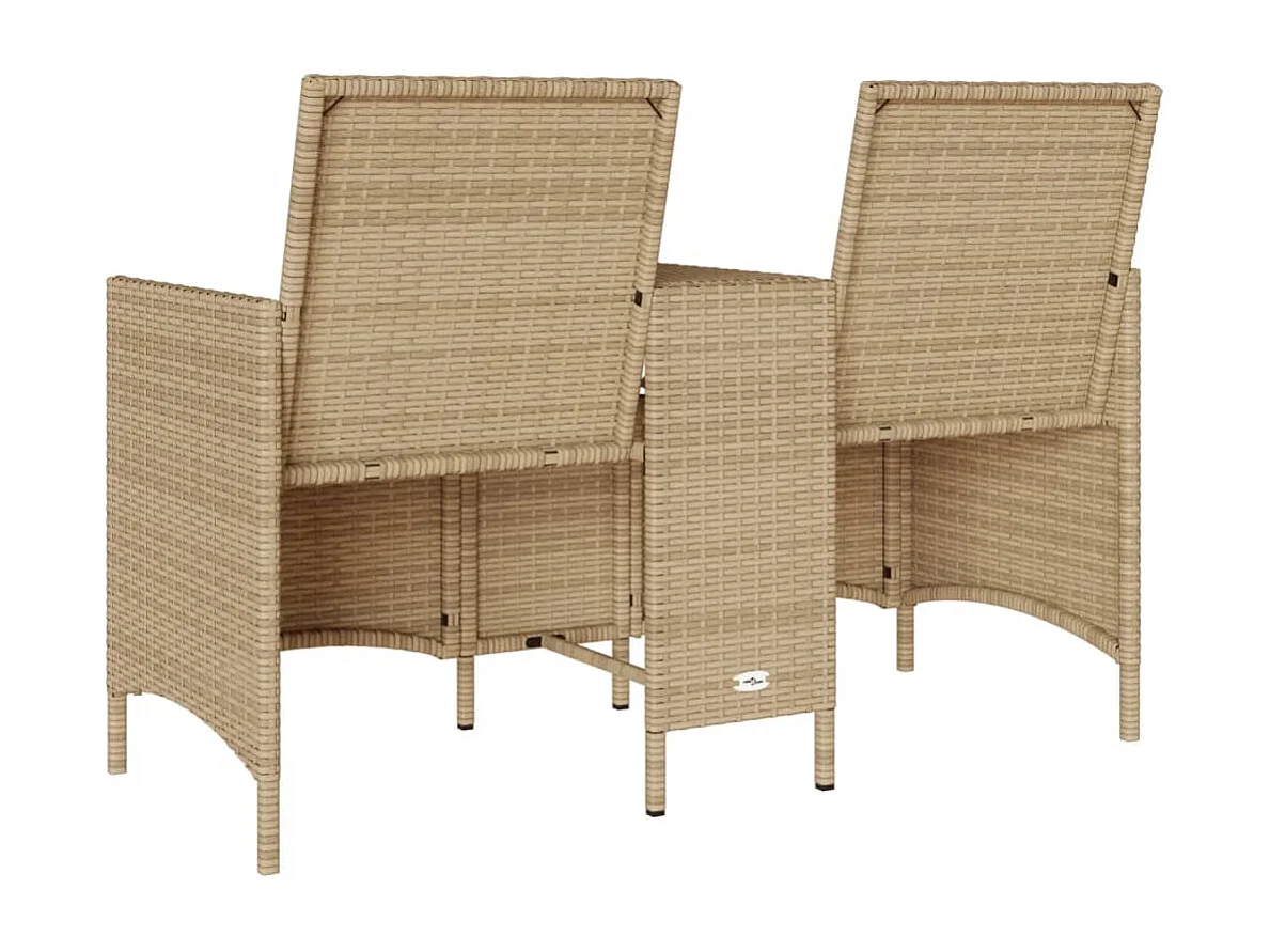 Divano Giardino 2 Posti con Tavolo e Cuscini Beige Polyrattan