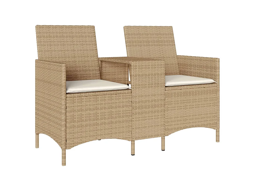 Divano Giardino 2 Posti con Tavolo e Cuscini Beige Polyrattan