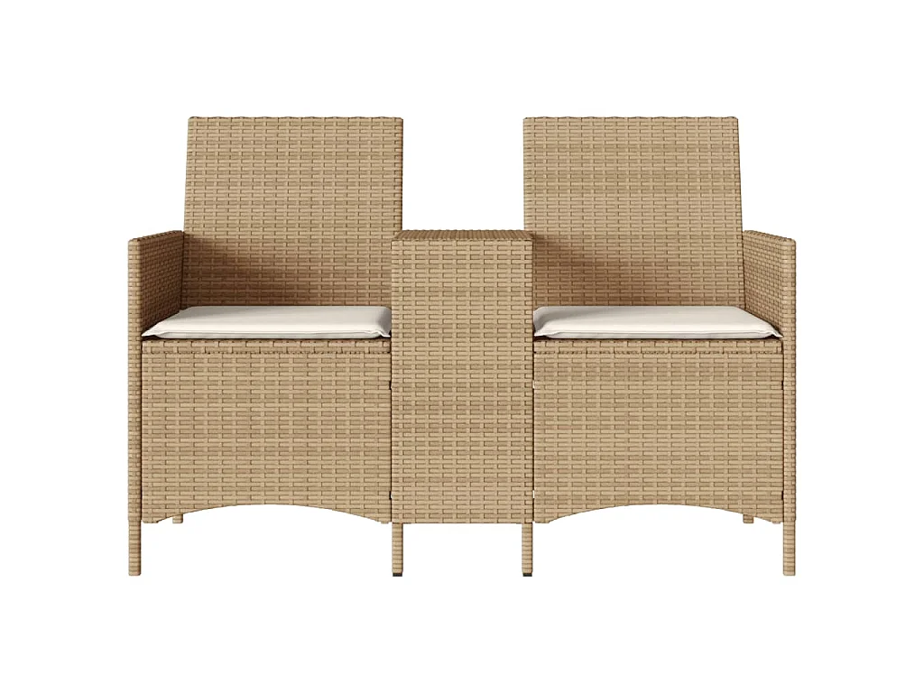 Divano Giardino 2 Posti con Tavolo e Cuscini Beige Polyrattan
