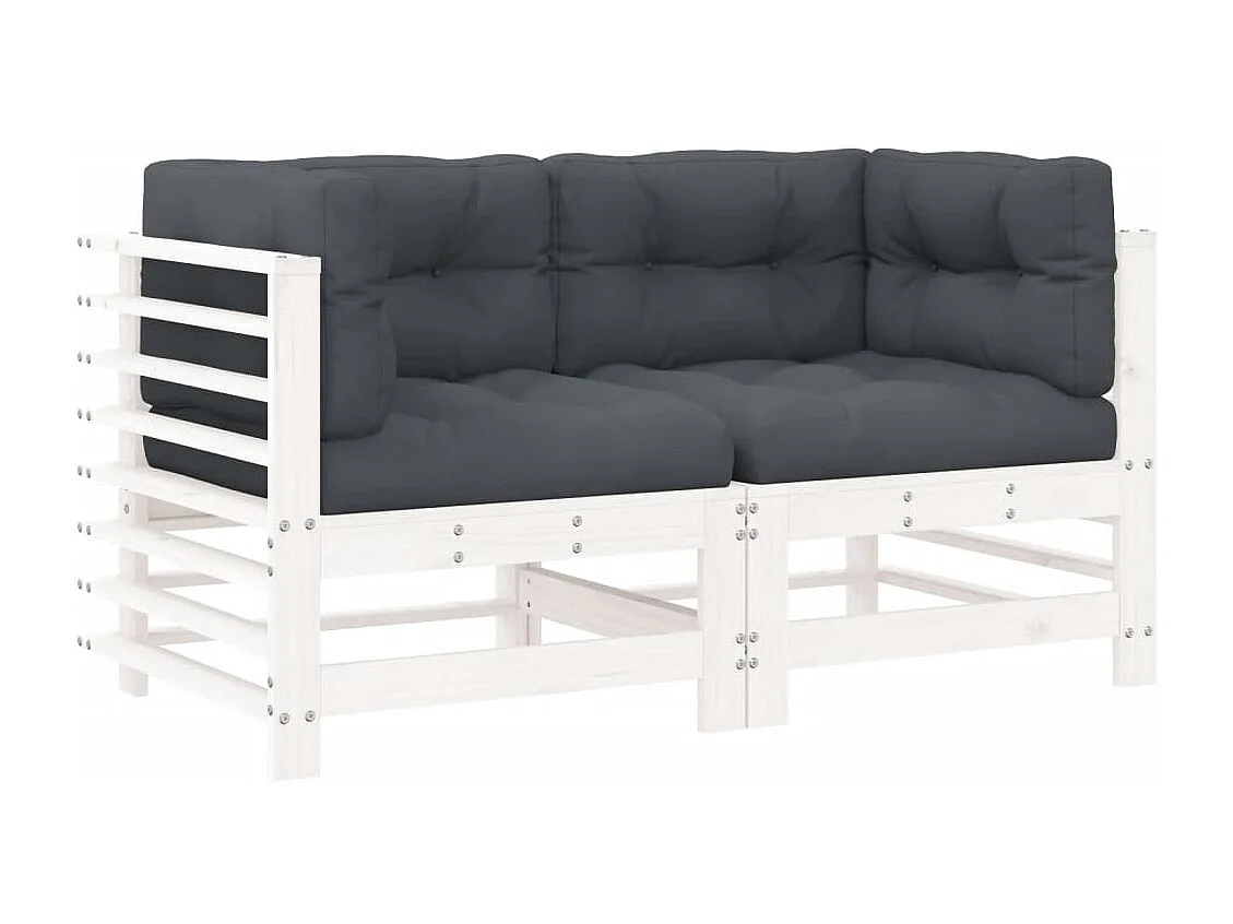 Ecksofas mit Kissen 2 Stk. Weiß Massivholz Kiefer