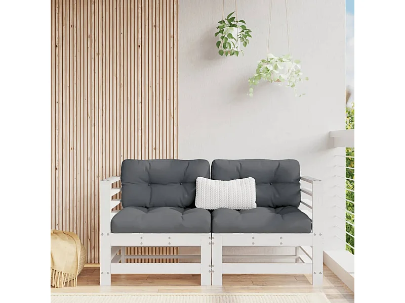 Ecksofas mit Kissen 2 Stk. Weiß Massivholz Kiefer