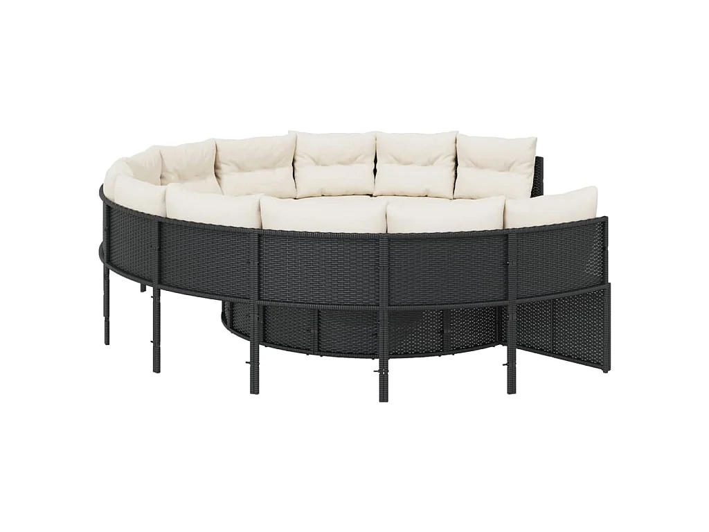 Gartensofa mit Tisch und Kissen Rund Schwarz Poly-Rattan