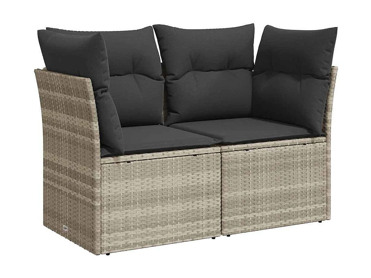 Tuinbank 2-zits met kussens poly rattan lichtgrijs