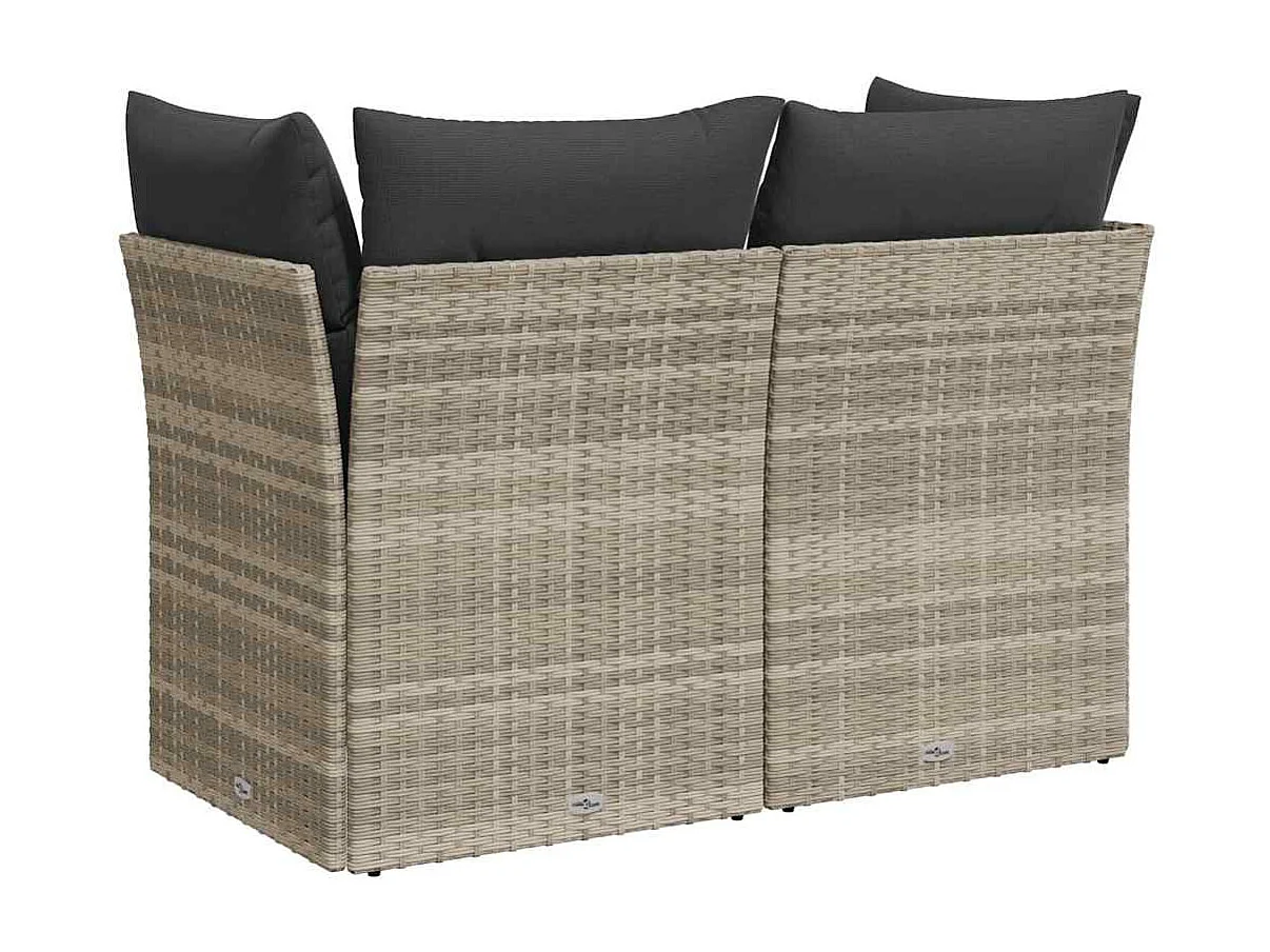 Tuinbank 2-zits met kussens poly rattan lichtgrijs