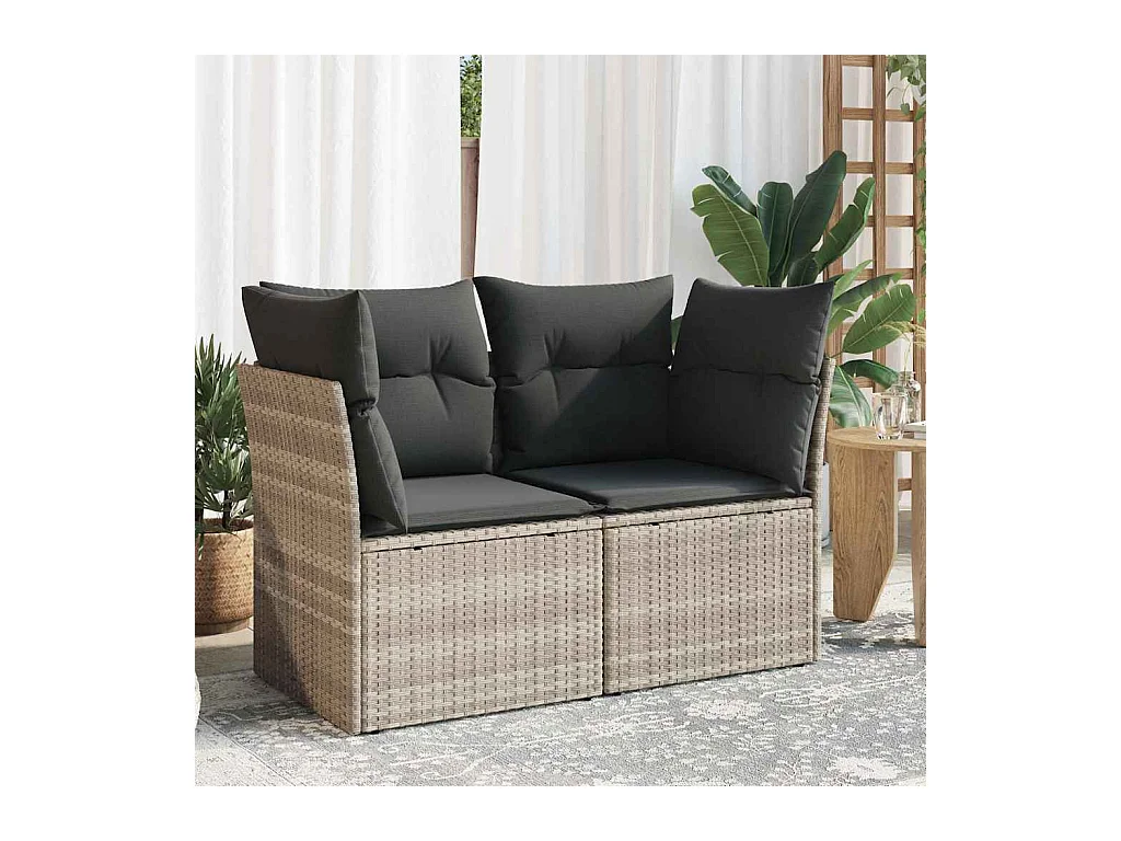 Tuinbank 2-zits met kussens poly rattan lichtgrijs
