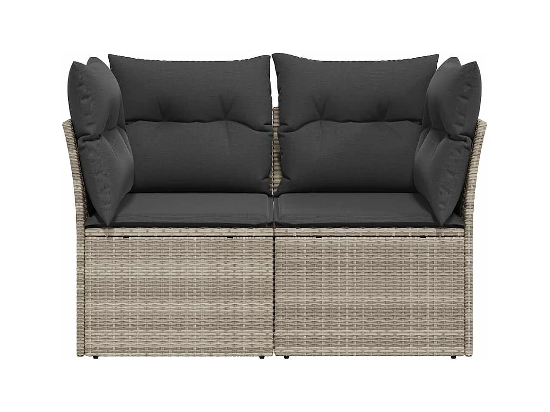 Canapé de jardin 2 places et coussins gris clair résine tressée