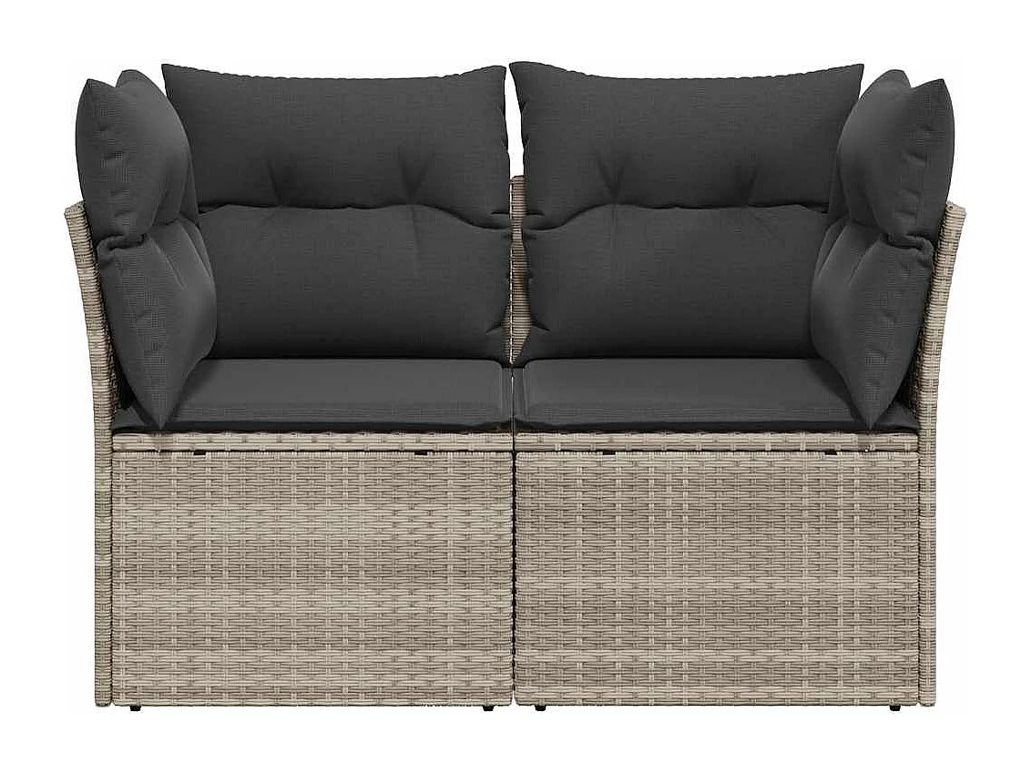 Canapé de jardin 2 places et coussins gris clair résine tressée