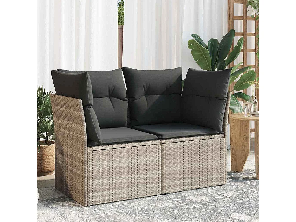 Tuinbank 2-zits met kussens poly rattan lichtgrijs