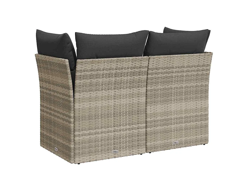 Tuinbank 2-zits met kussens poly rattan lichtgrijs