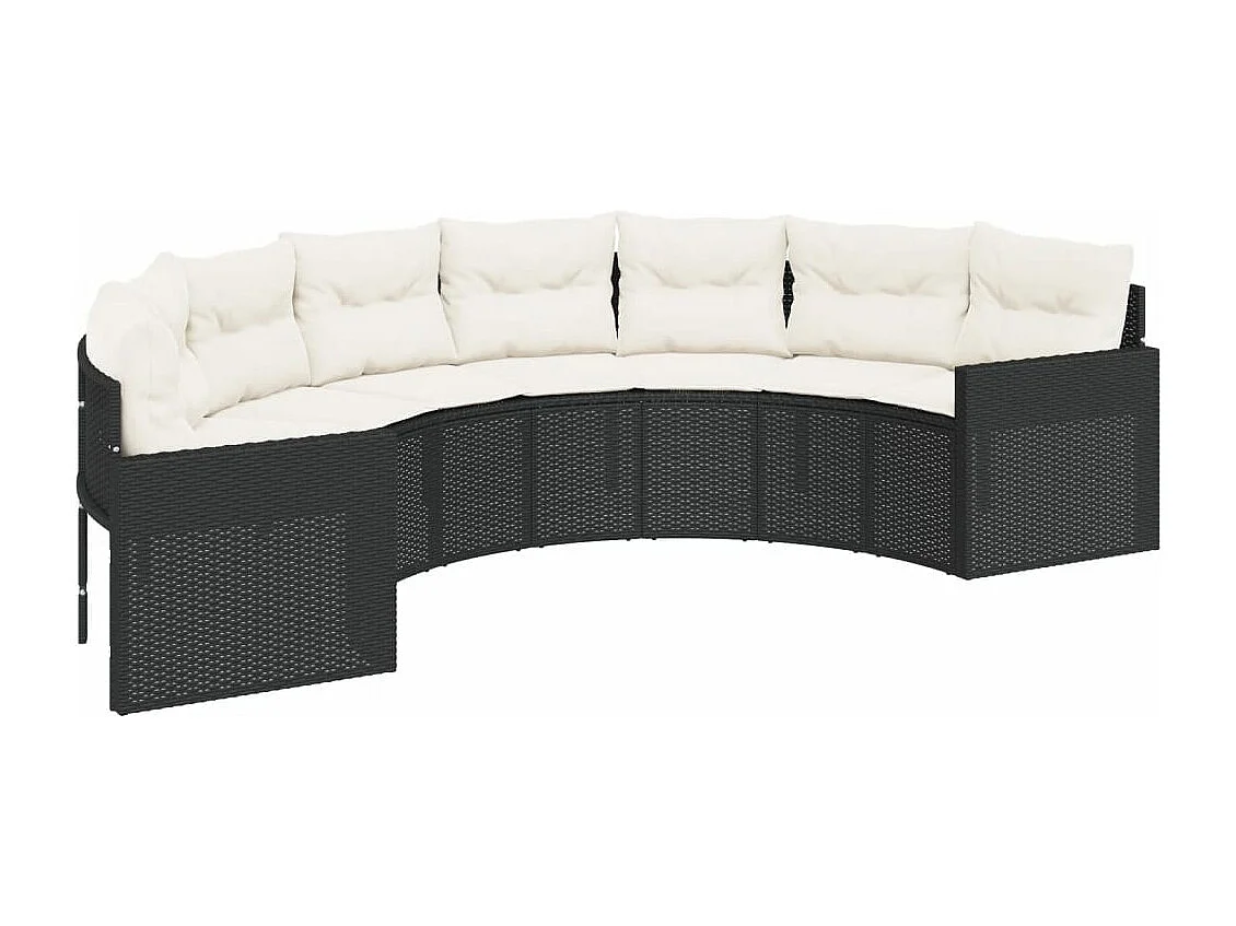 Divano Giardino Tavolo e Cuscini Semicircolare Nero Polyrattan