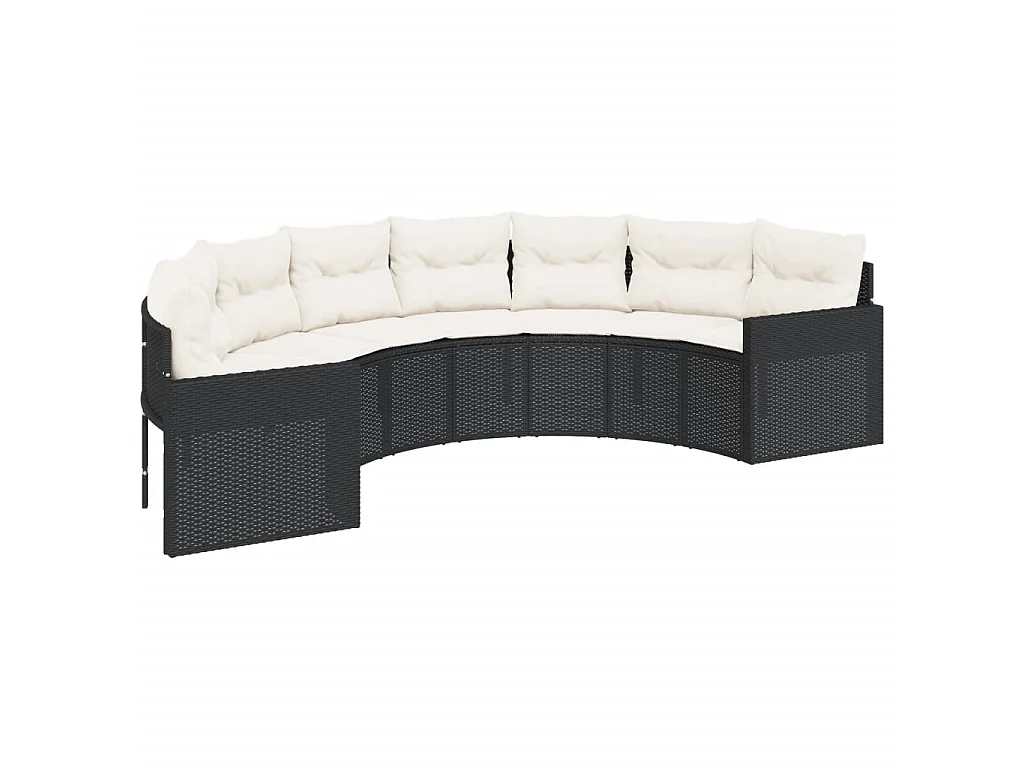 Divano Giardino Tavolo e Cuscini Semicircolare Nero Polyrattan