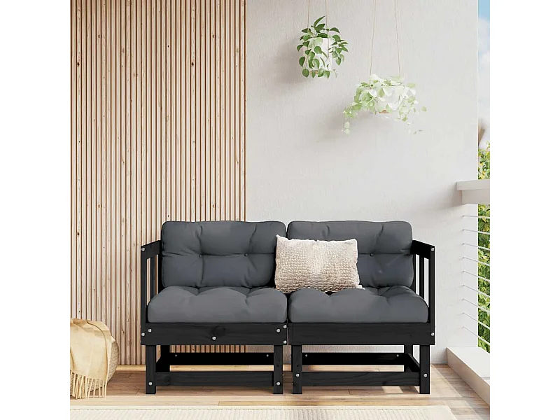 Canapés d'angle avec coussins 2 pcs noir bois de pin massif