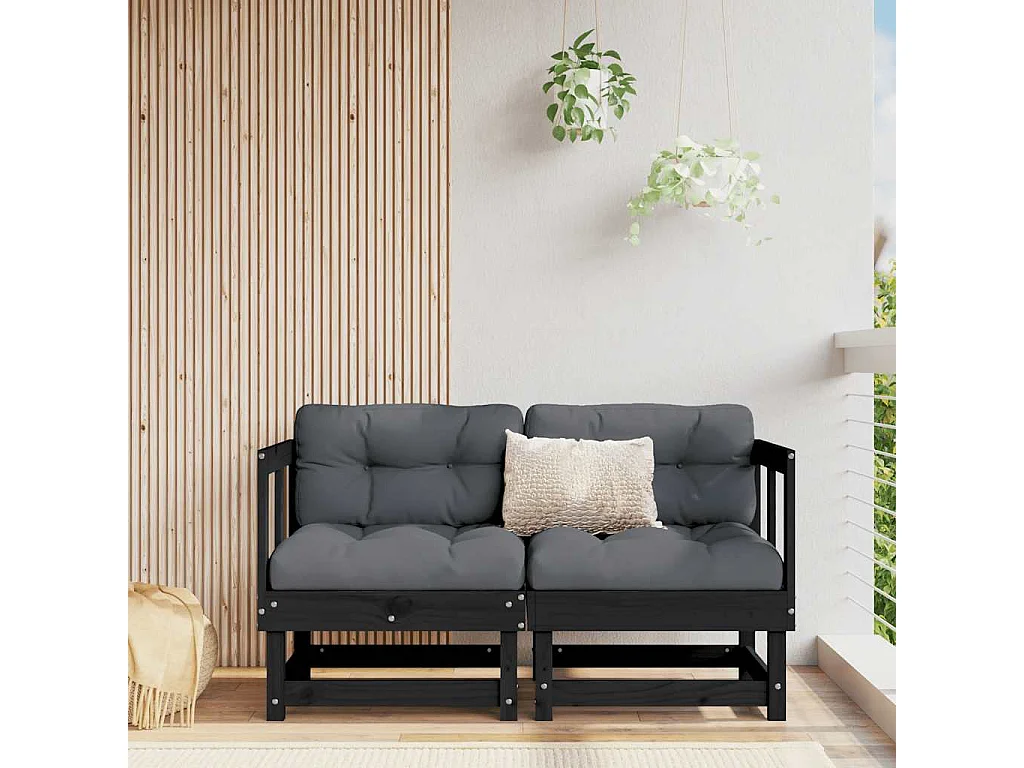 Canapés d'angle avec coussins 2 pcs noir bois de pin massif