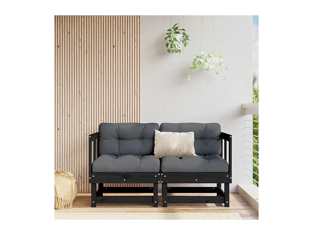 Canapés d'angle avec coussins 2 pcs noir bois de pin massif