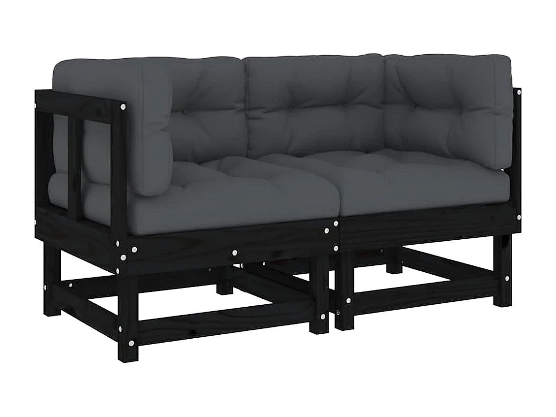 Sofás de canto com almofadões 2 pcs pinho maciço preto