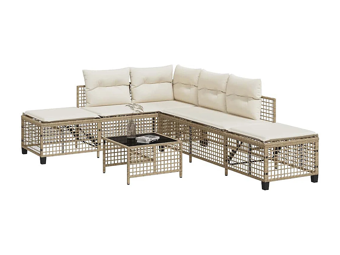 3-tlg. Garten-Ecksofa-Set mit Kissen Beige Poly Rattan