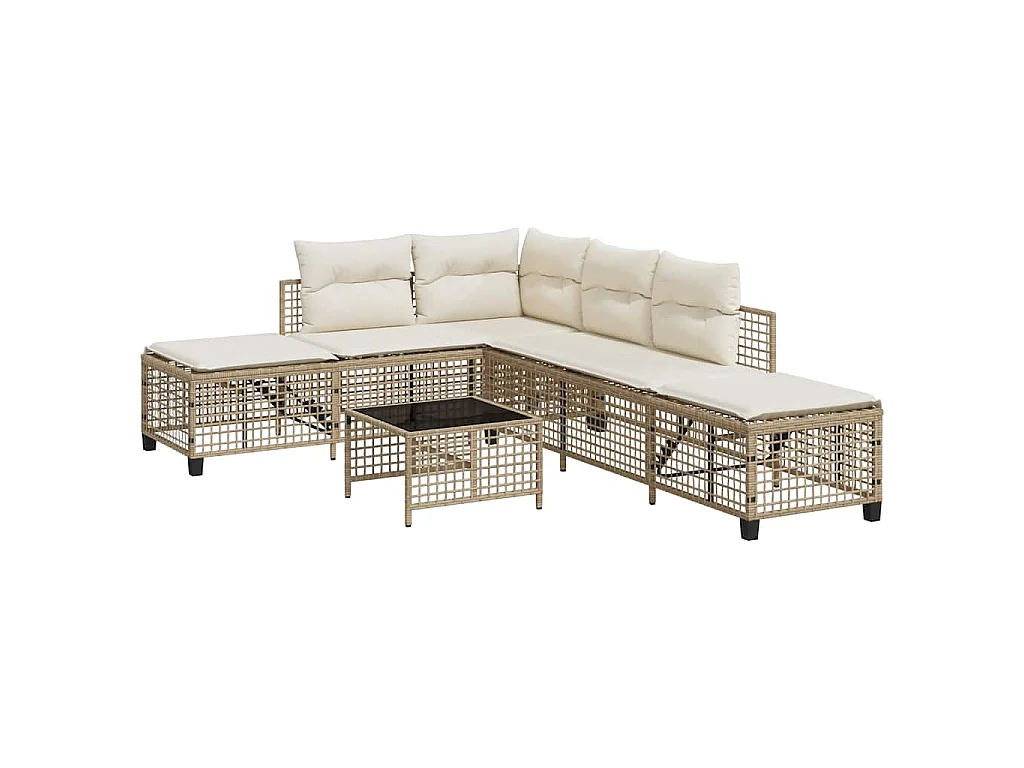 Set Divano ad Angolo 3 pz con Cuscini Beige in Polyrattan