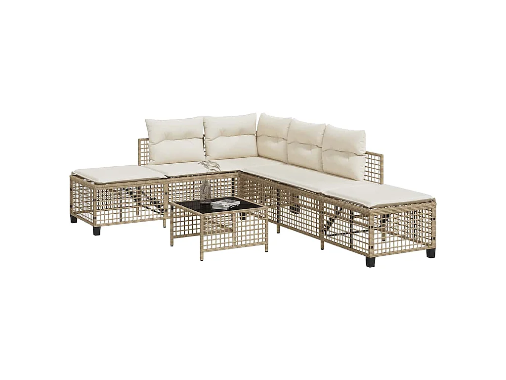 Set Divano ad Angolo 3 pz con Cuscini Beige in Polyrattan