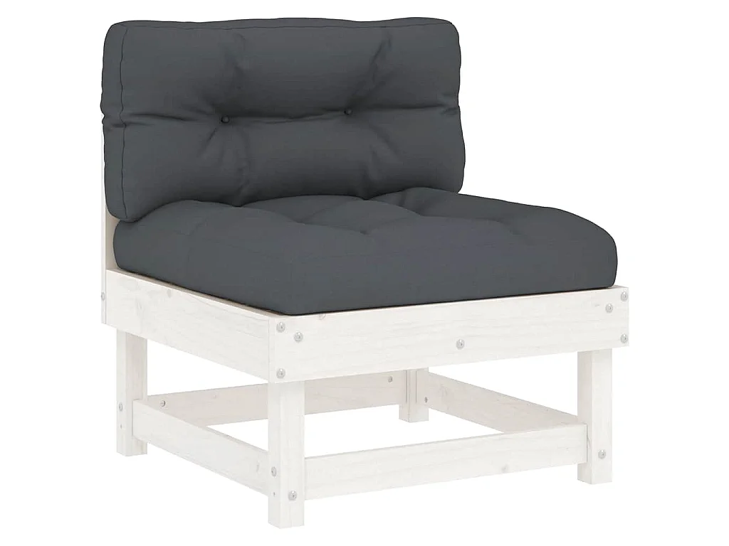 Mittelsofa mit Kissen Weiß Massivholz Kiefer