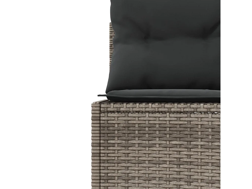 Tuinbank met tafel en kussens rond poly rattan grijs