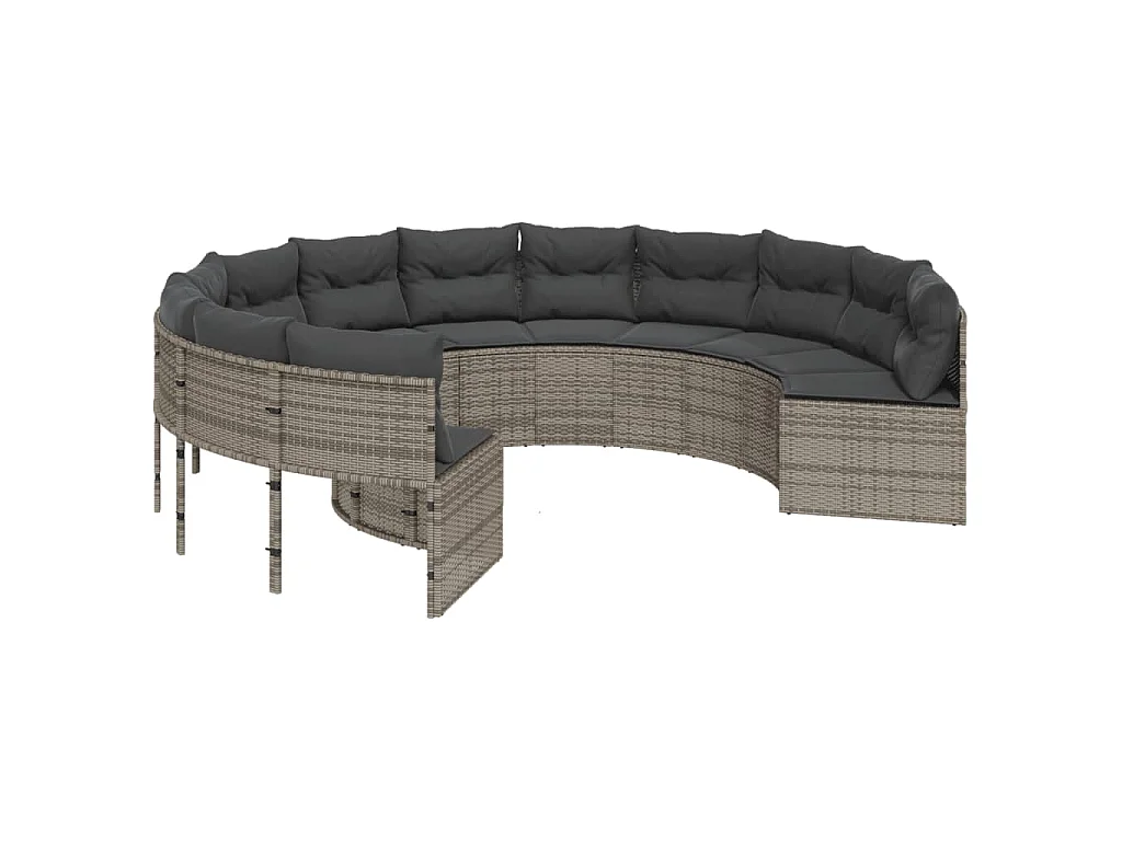 Divano da Giardino Tavolo e Cuscini Circolare Grigio Polyrattan