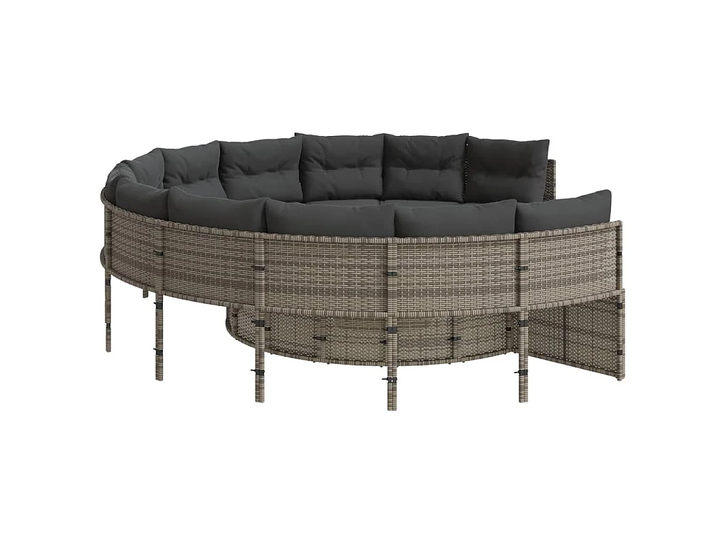 Divano da Giardino Tavolo e Cuscini Circolare Grigio Polyrattan