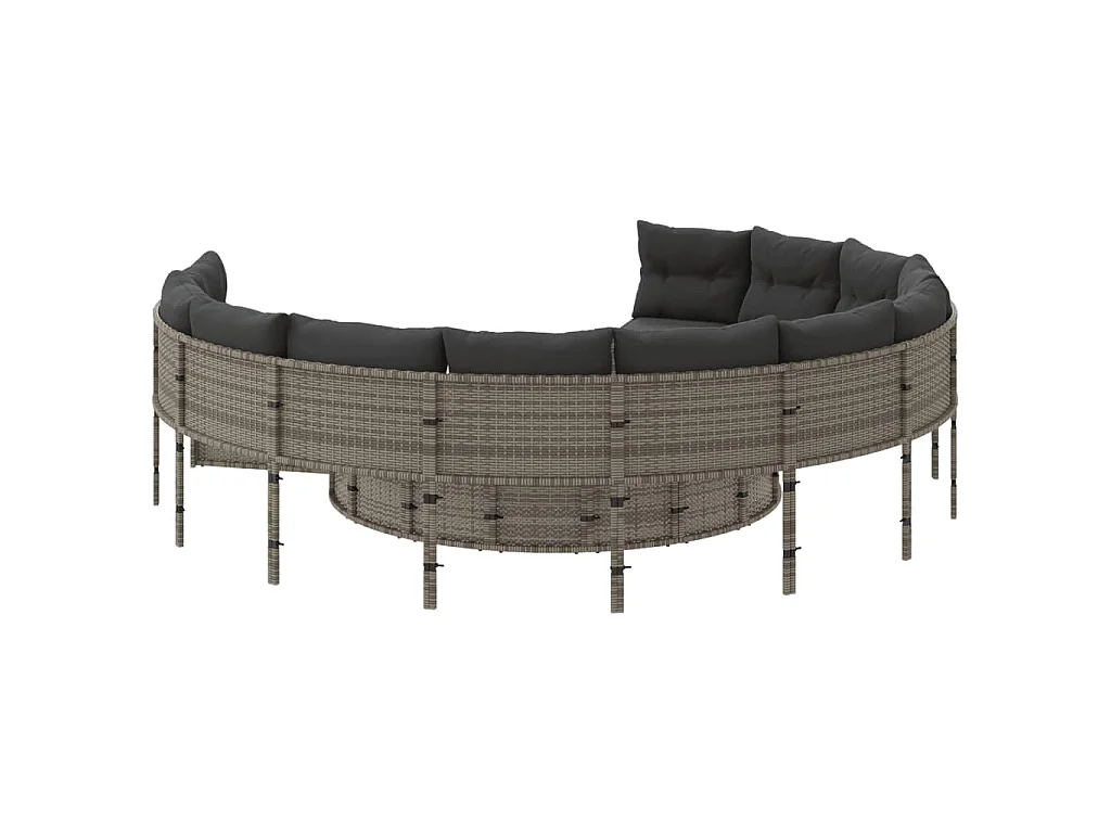 Divano da Giardino Tavolo e Cuscini Circolare Grigio Polyrattan