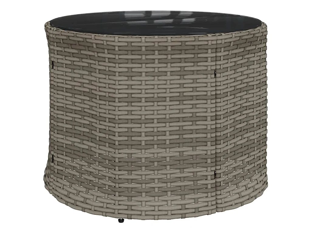 Canapé de jardin avec table coussins rond gris résine tressée
