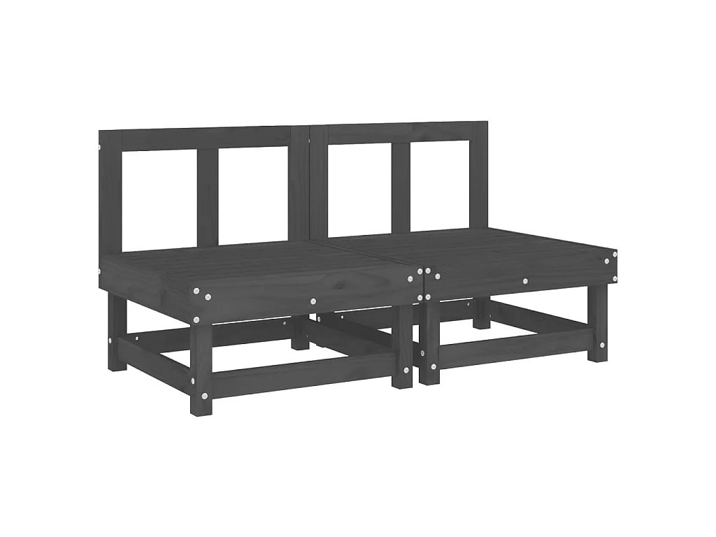 Canapés centraux de jardin 2 pcs gris bois de pin massif